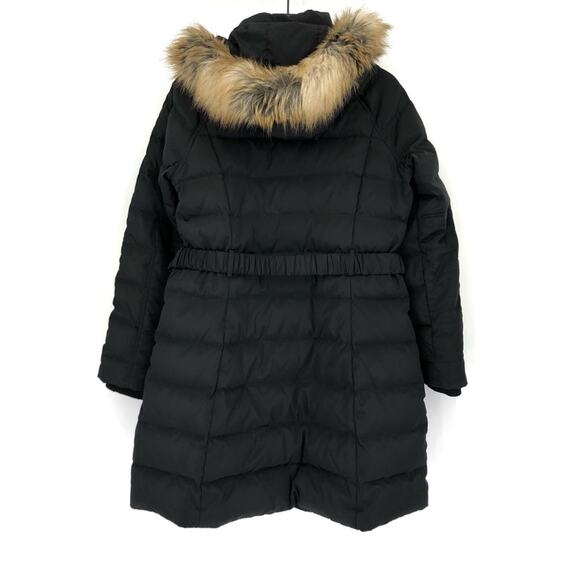 JONES NEW YORK Belted Puffer Jacket Faux Fir Trim Black M - Picture 12 of 14